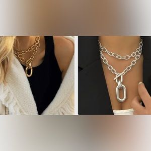 Geometric Round Buckle Necklace 2 Piece Set